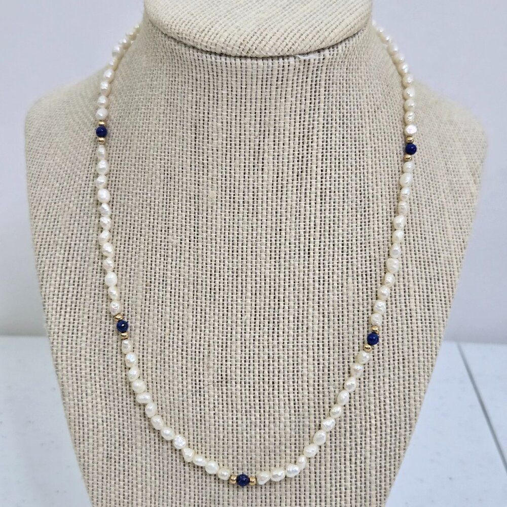 JCM Jacmel Mauritius Genuine Freshwater Pearl Necklace 14kt Gold White Blue